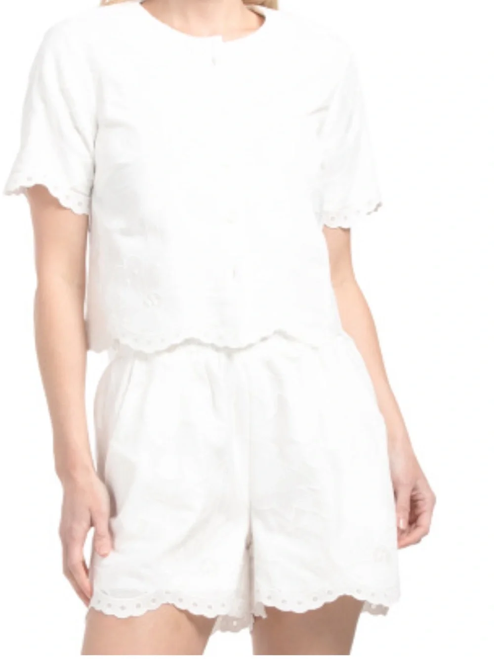 Magaschoni White Embroidered Eyelet Shorts